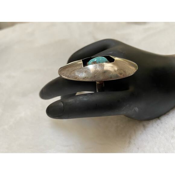 Vintage Sterling Silver long‎ Shadowbox  Turquoise Ring - Picture 3 of 4